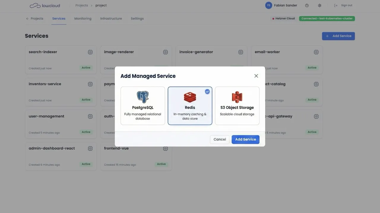 PostgreSQL, Redis, S3. In deinem Stack.