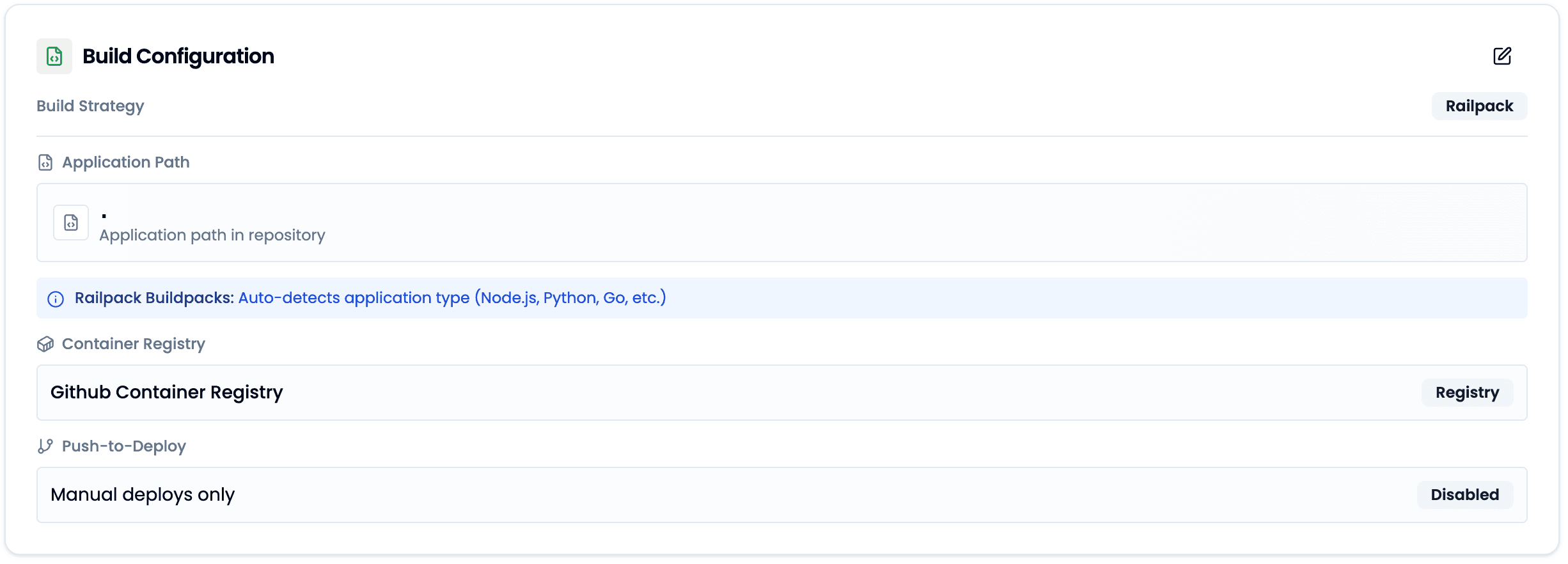 Build Configuration Übersicht