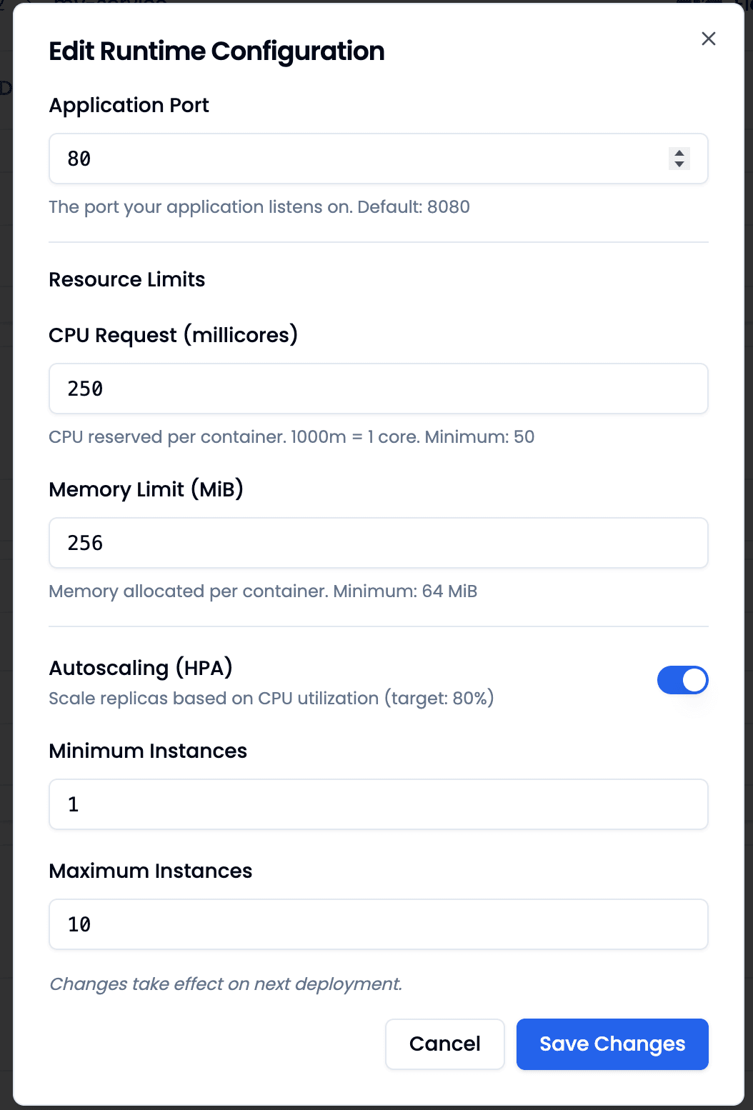 Edit Runtime Configuration Dialog