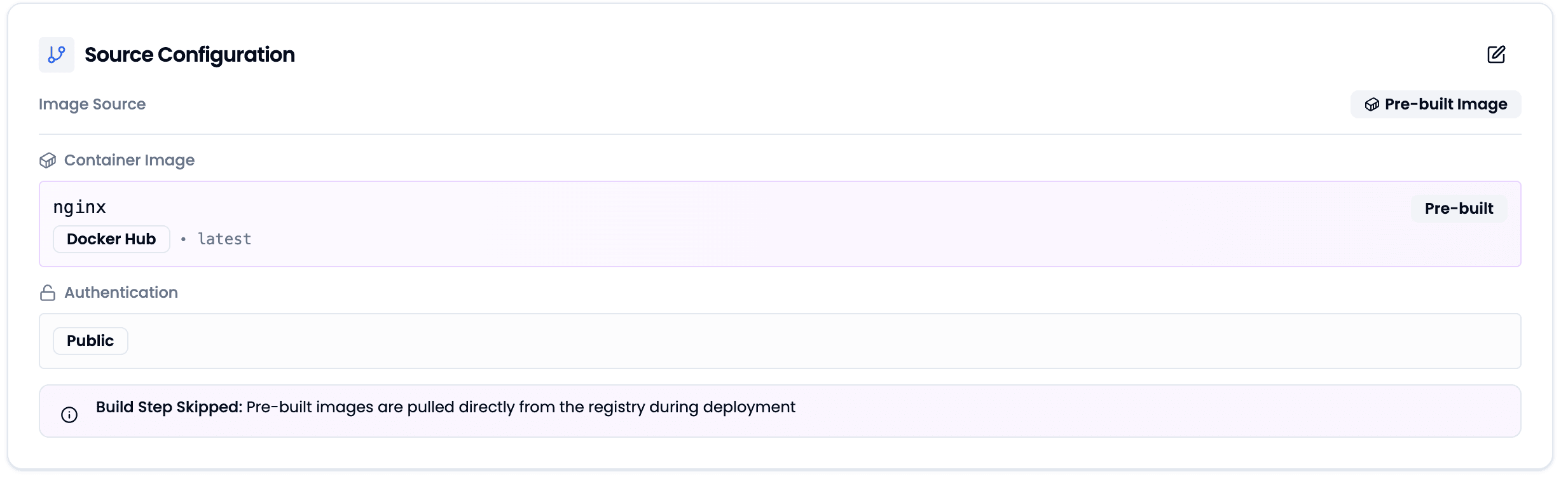Source Configuration mit Docker Image