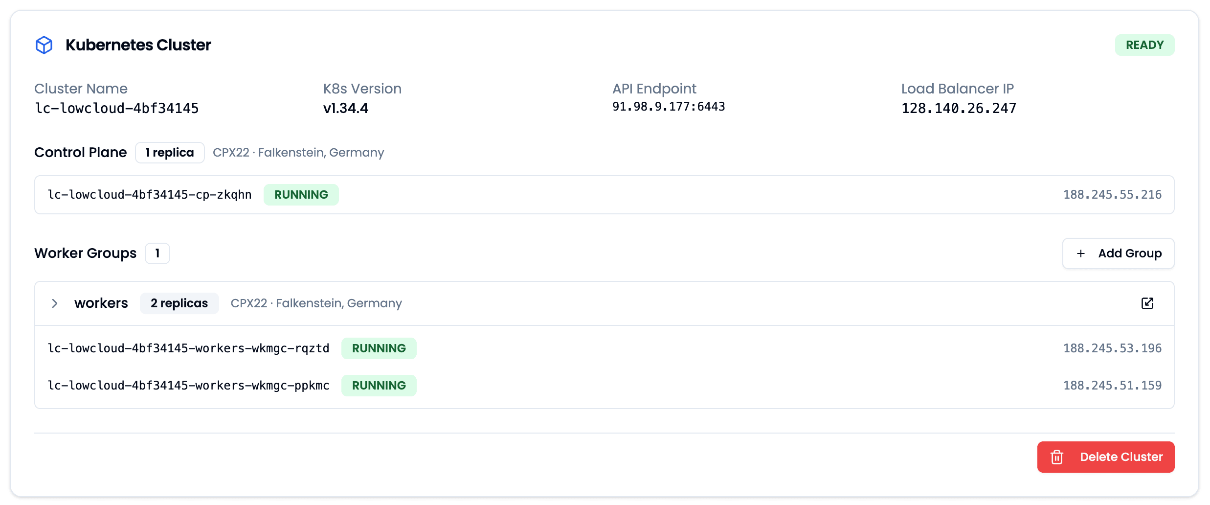 Provisioniertes Kubernetes Cluster