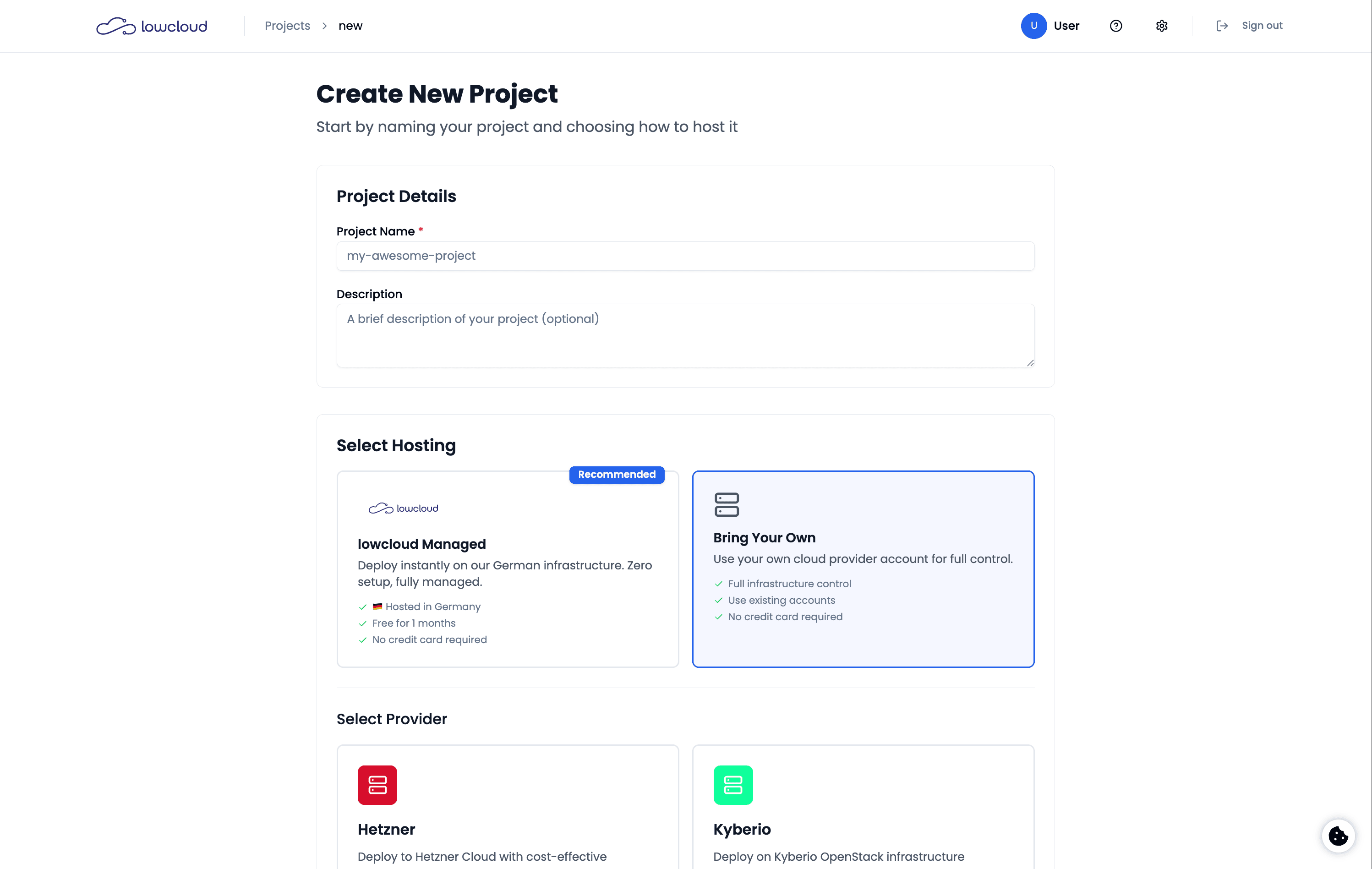 Guided setup of a client project in lowcloud