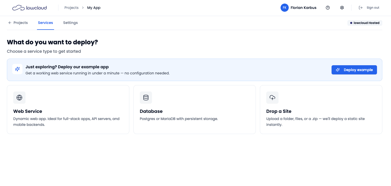 lowcloud dashboard