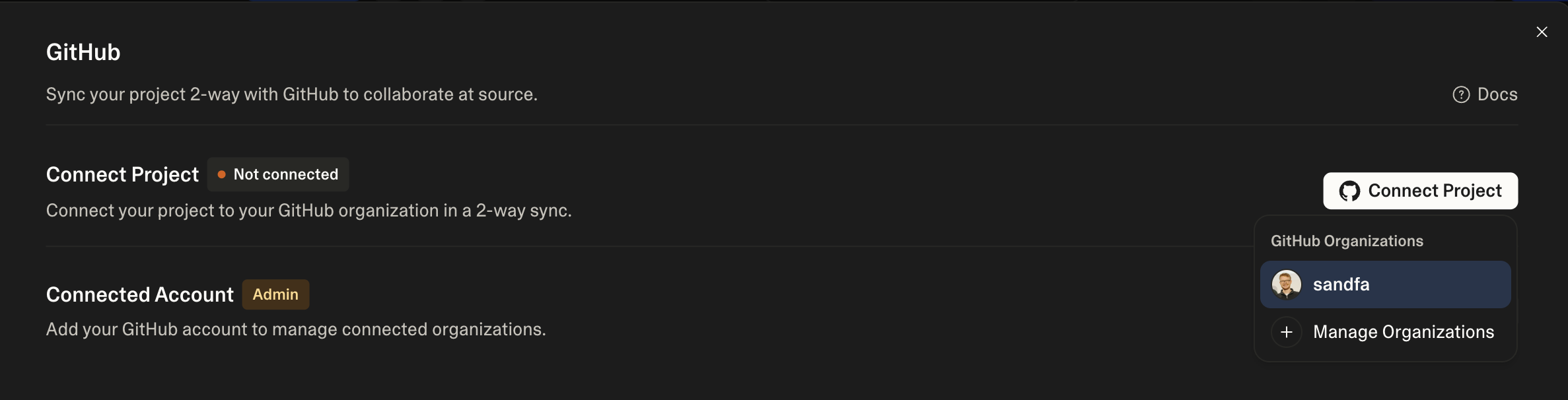 Lovable GitHub Integration - Select organization and connect project