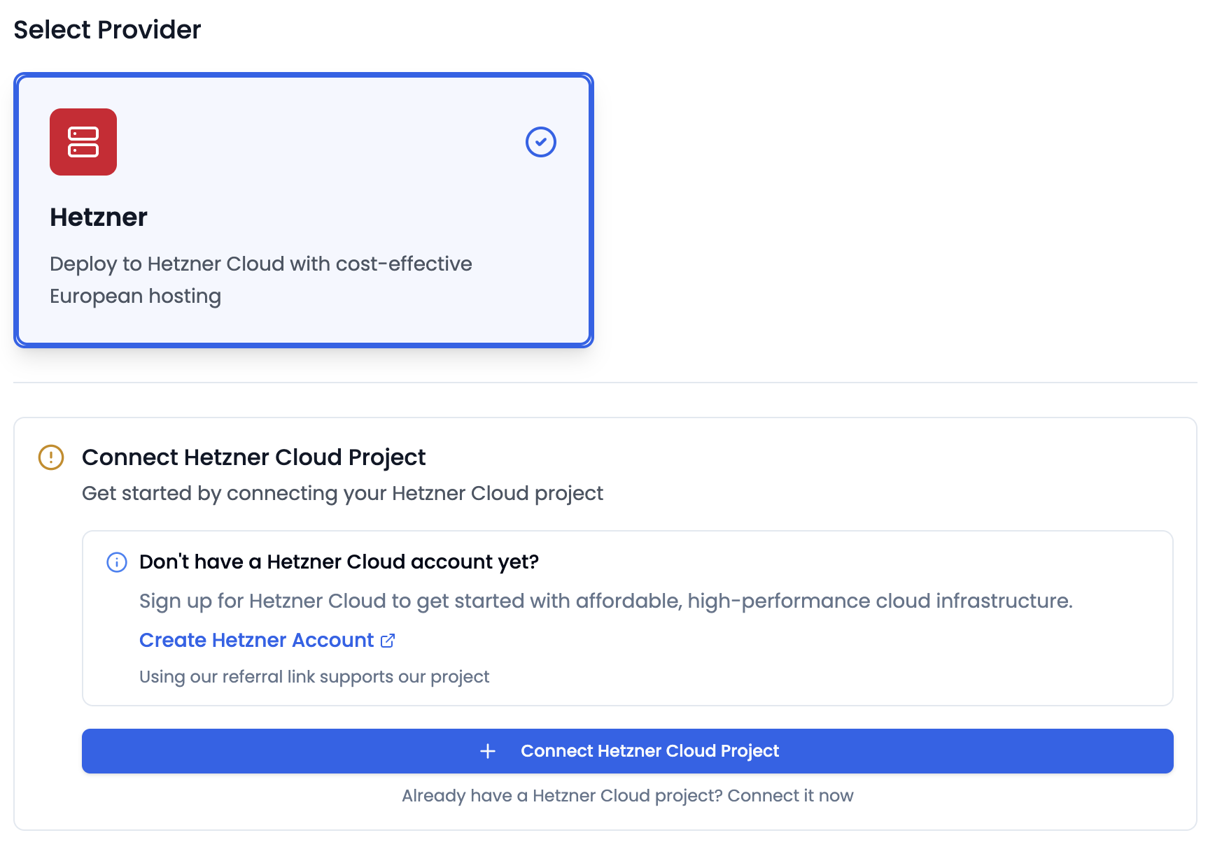 Connect Hetzner Cloud Project