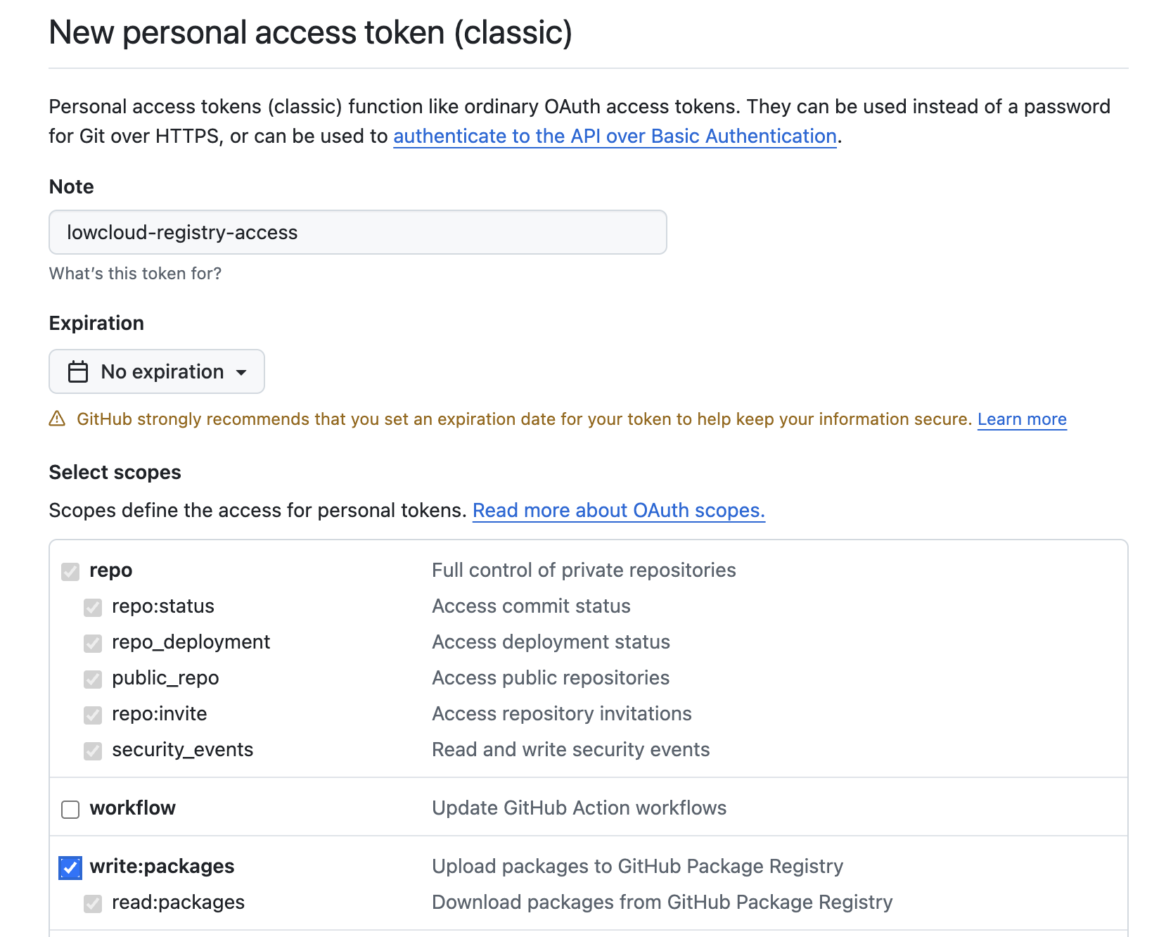 Create GitHub Personal Access Token