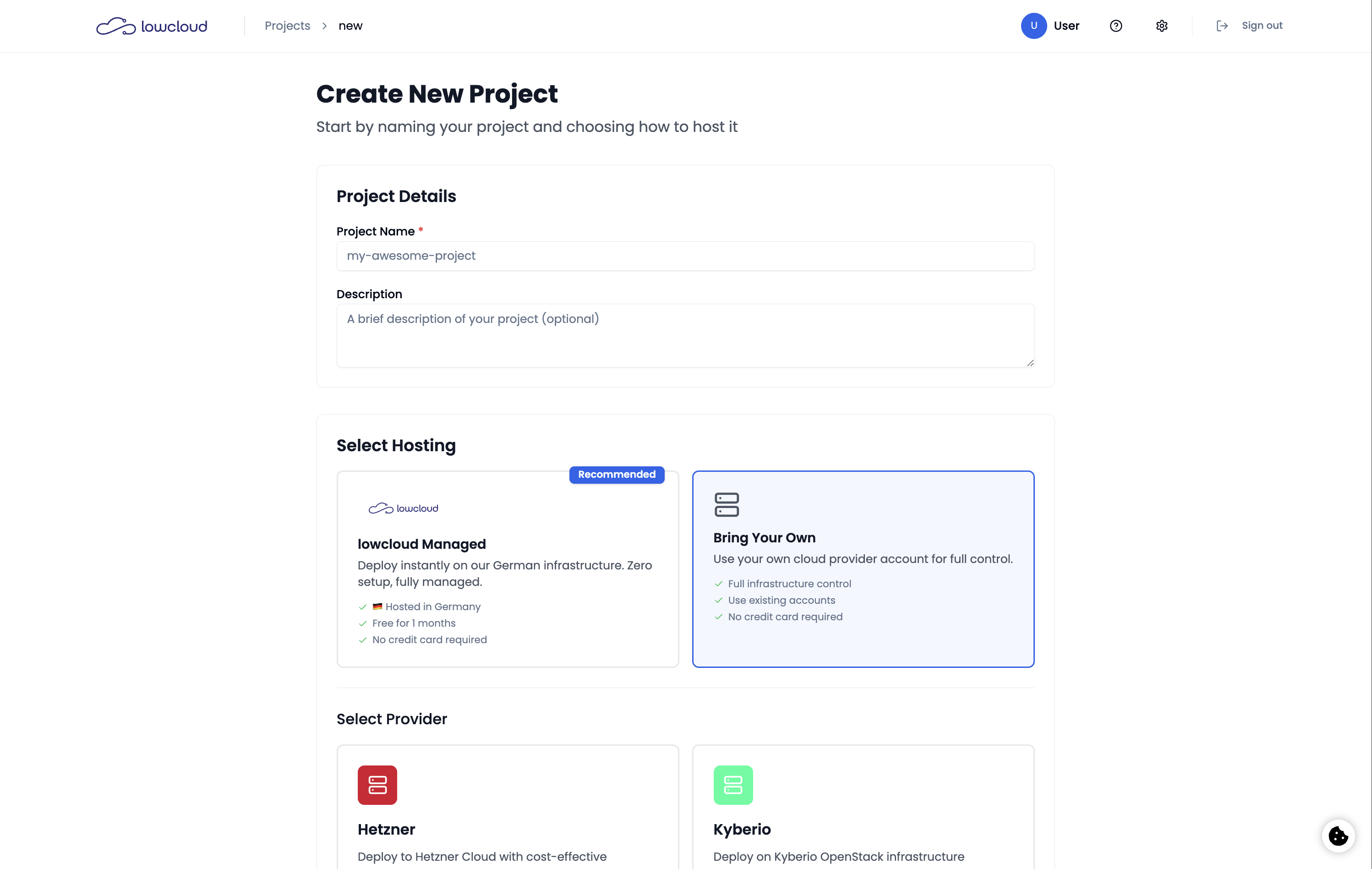 Guided setup of a client project in lowcloud