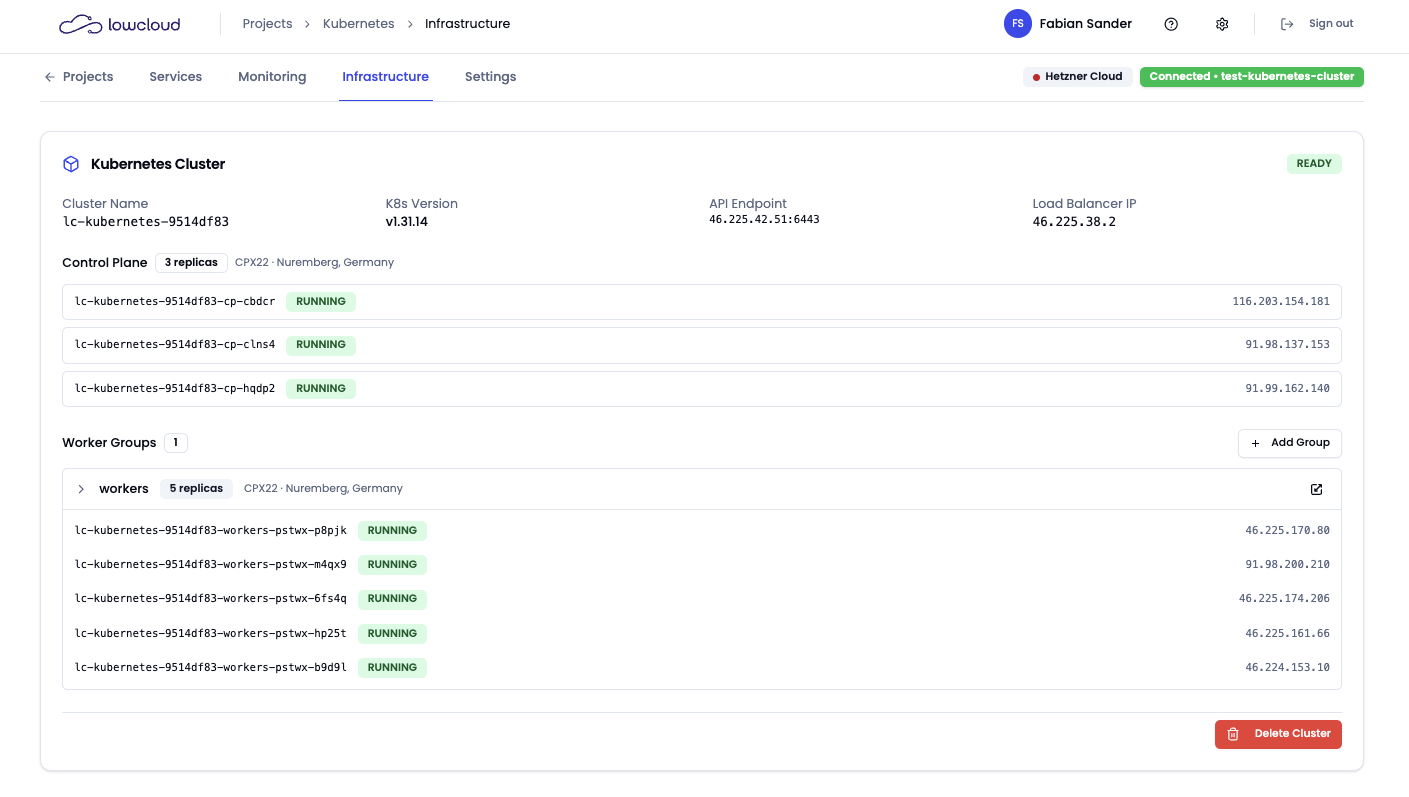 lowcloud Enterprise BYOC Infrastructure
